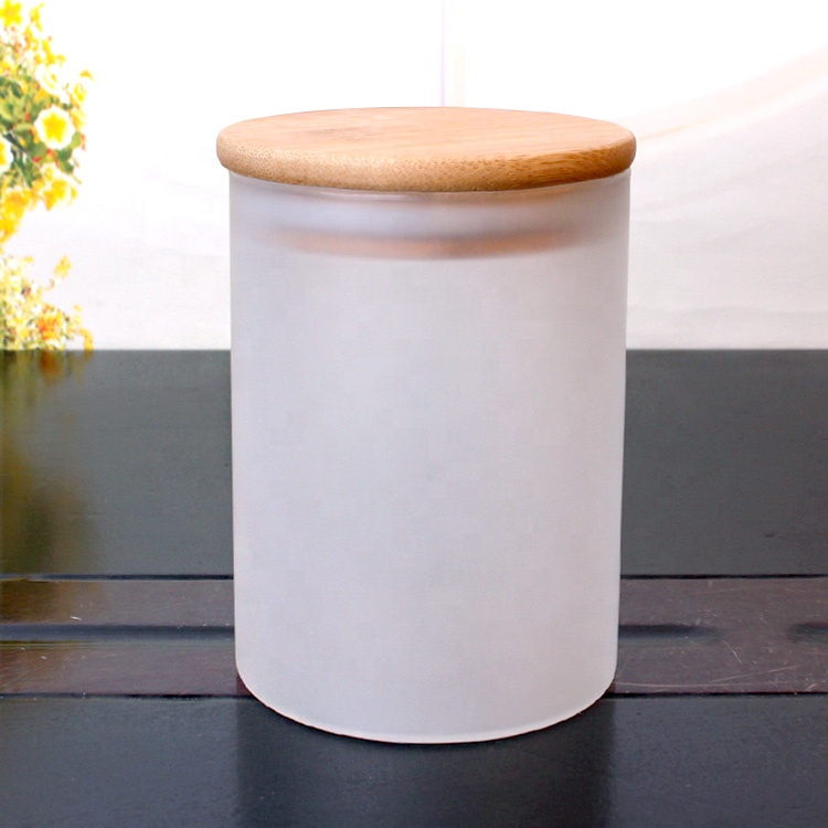 450ml 15oz large frosted Borosilicate Glass food Storage Canister Jar with Airtight Bamboo Lid