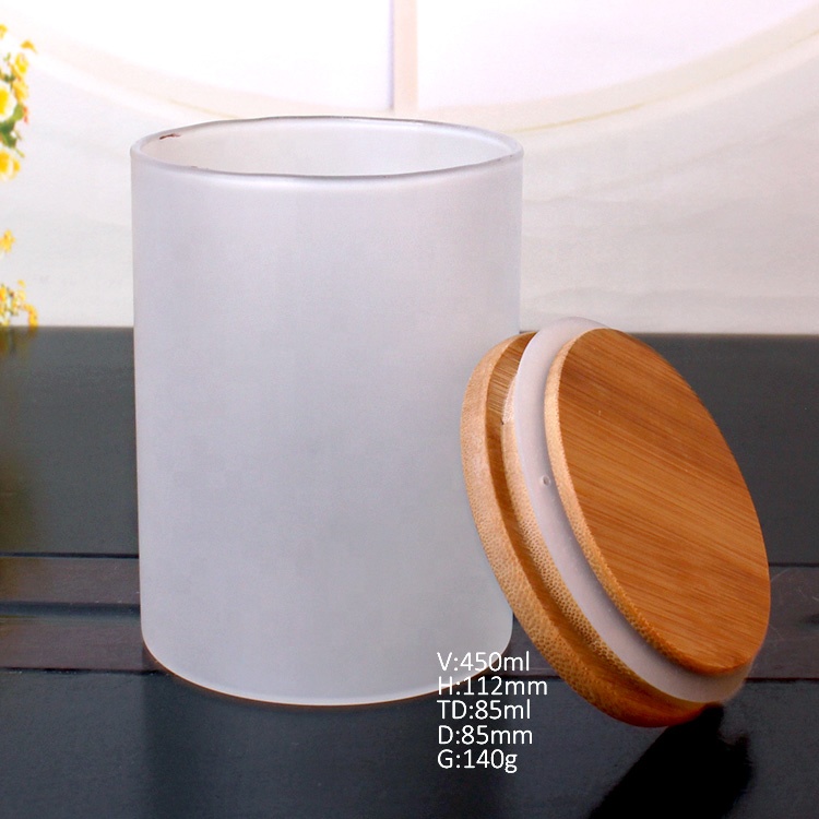 450ml 15oz large frosted Borosilicate Glass food Storage Canister Jar with Airtight Bamboo Lid