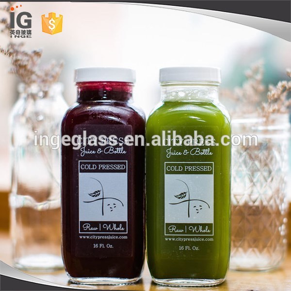 450ml 16oz square clear glass juice bottles for sale