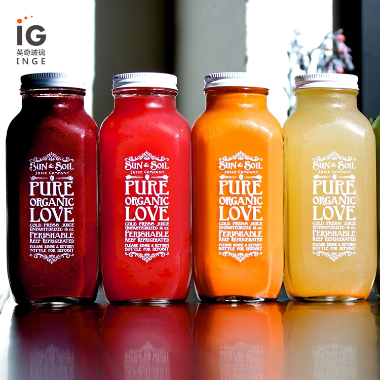 450ml 16oz square clear glass juice bottles for sale