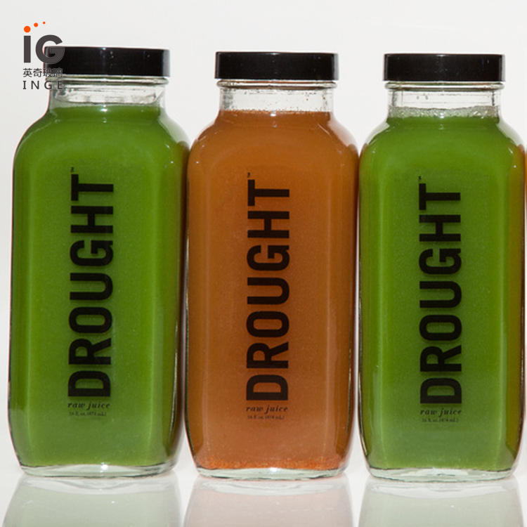 450ml 16oz square clear glass juice bottles for sale