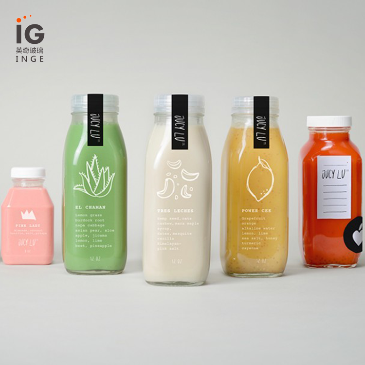 450ml 16oz square clear glass juice bottles for sale