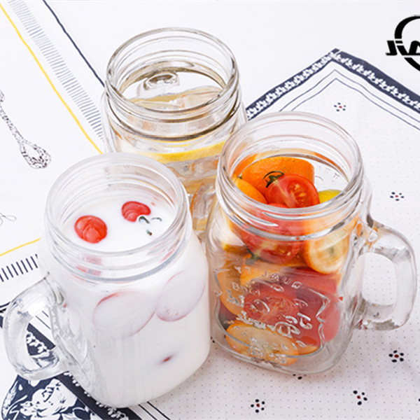 450ml 480ml 16oz Regular Mouth Handle Mason Mugs Jar Glass with Wooden Bamboo Lid and Straw