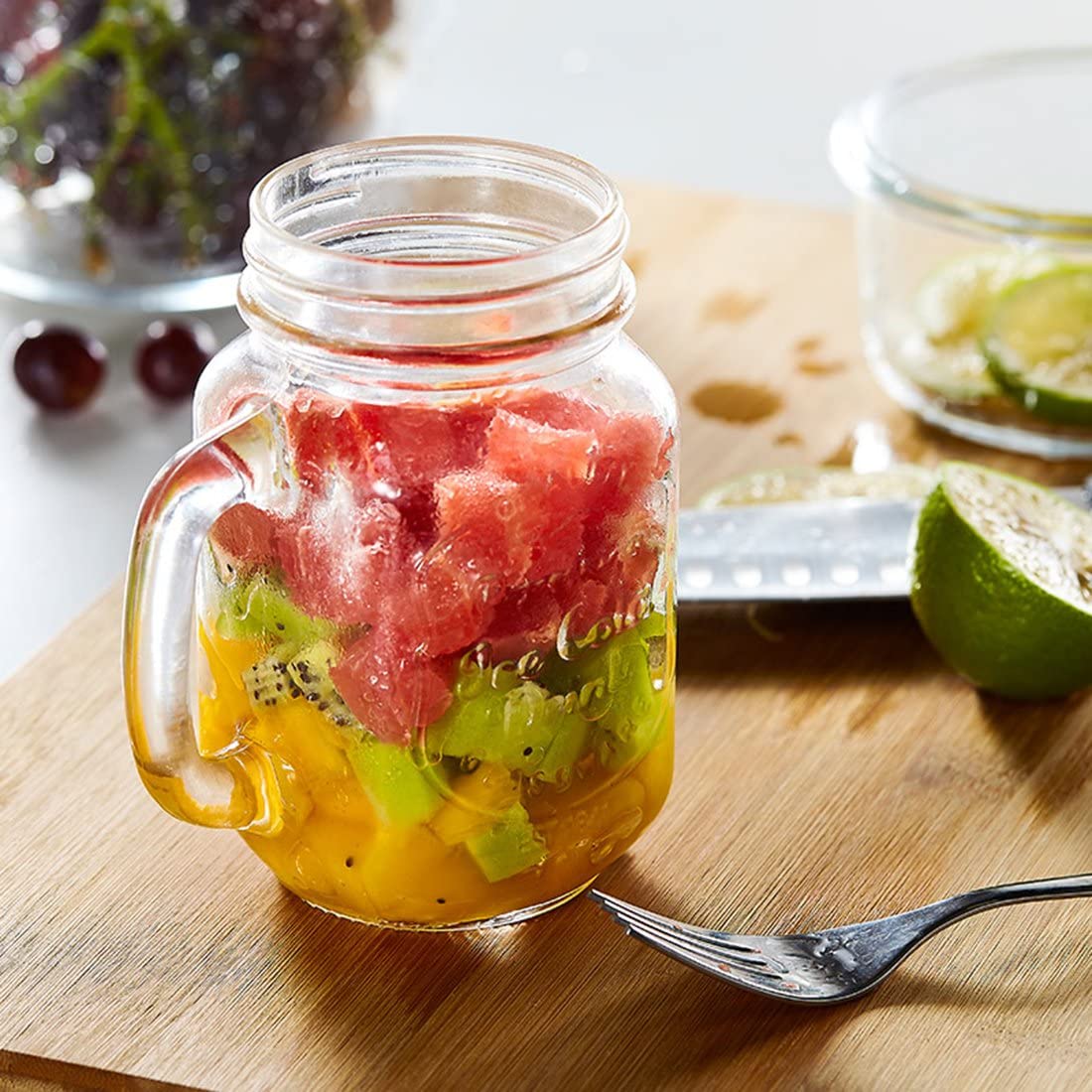 450ml 480ml 16oz Regular Mouth Handle Mason Mugs Jar Glass with Wooden Bamboo Lid and Straw