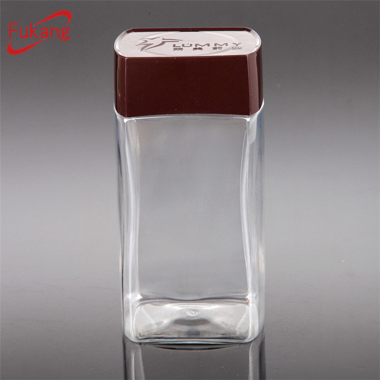 450ml Food Grade Clear Plastic Coffee Jar with Square Screw Lid, Transparent PET Food Bottle for Powder
