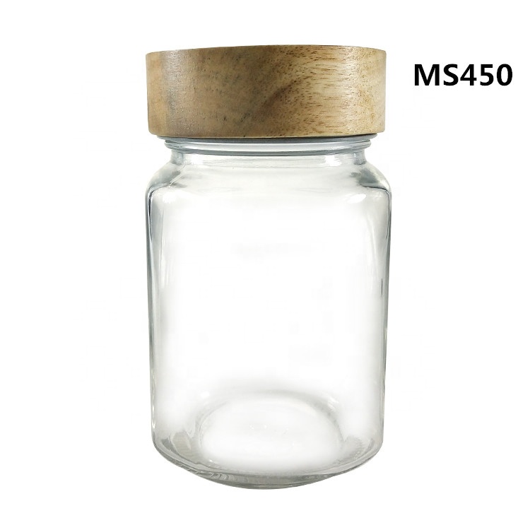 450ml square glass mason jar with wooden lid