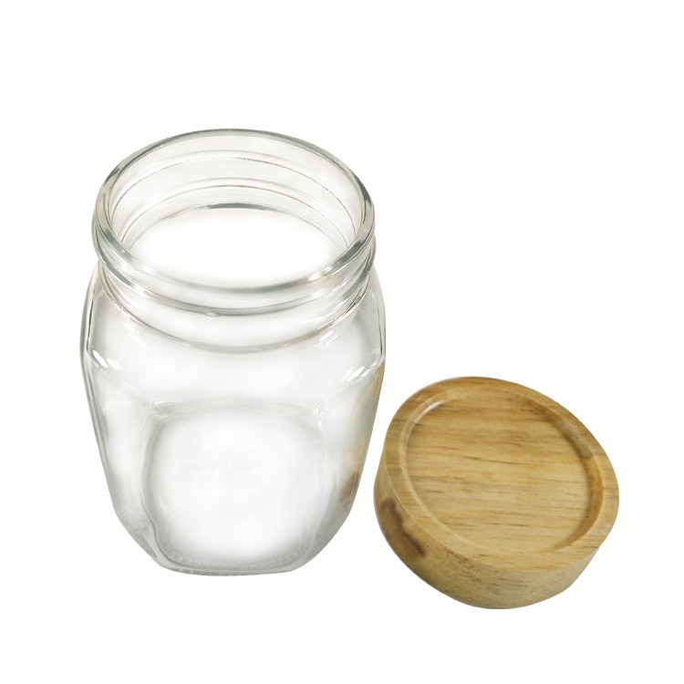 450ml square glass mason jar with wooden lid