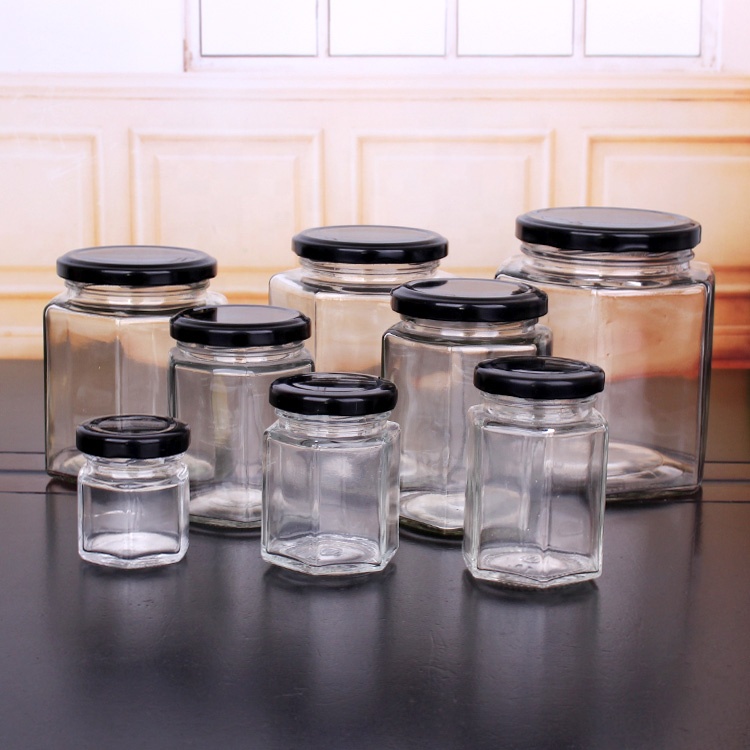 45ML 85ML 100ML 180ML 280ML 380ML 500ML 730ML Hexagon Shape Honey Jam Pickles Glass Jar with Twist off Lid