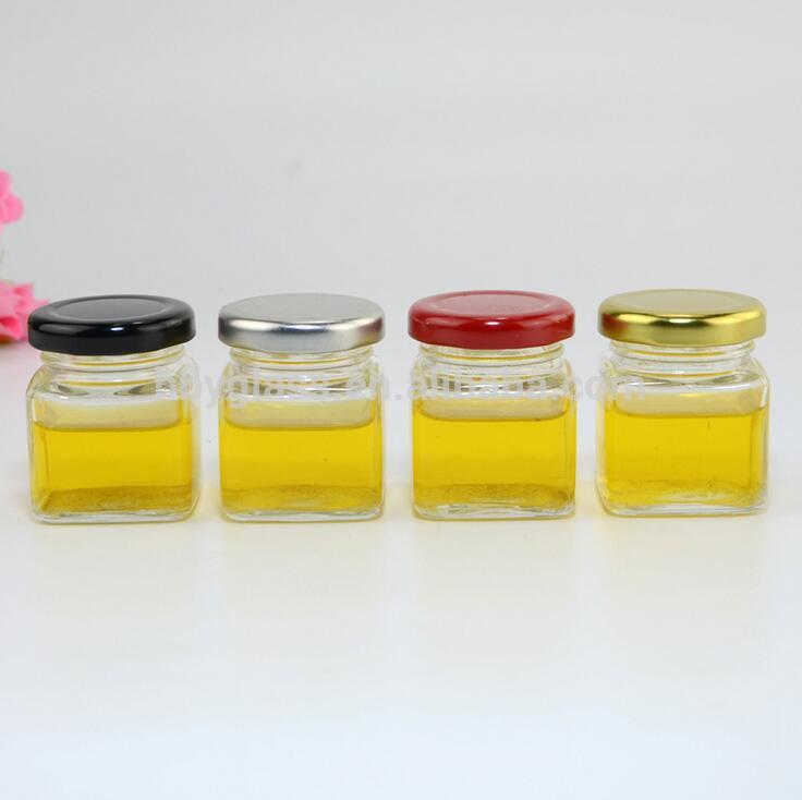 45ML mini square honey glass jar with metal cap