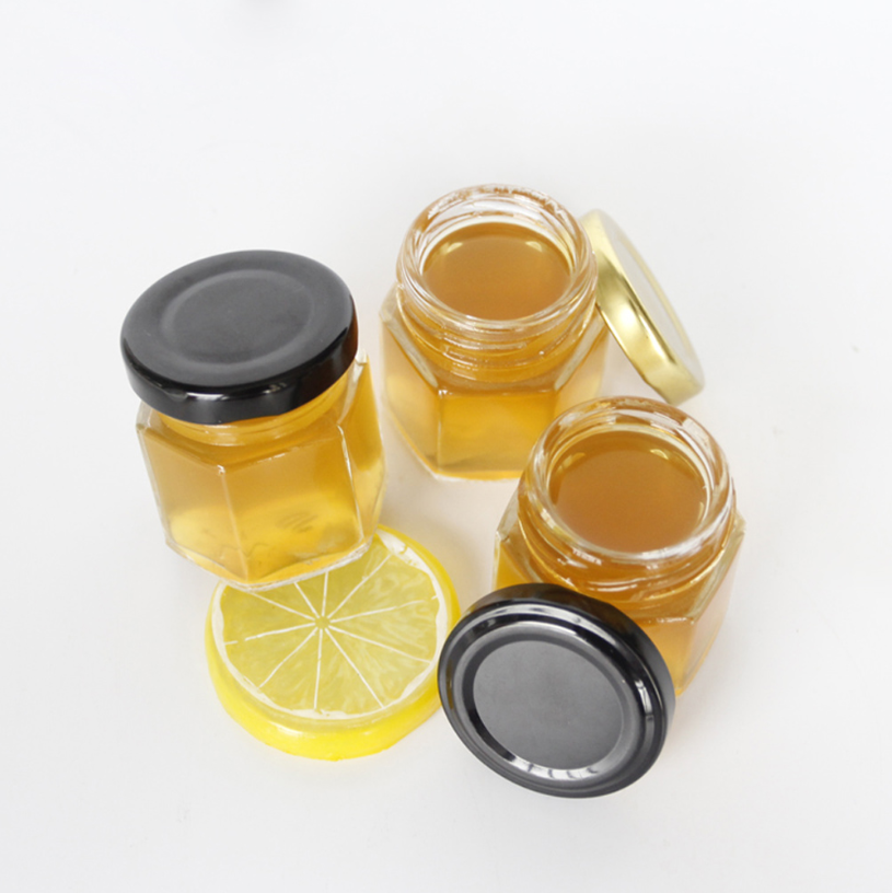 45ml 100ml Small Screw Top Food Packaging Container Hex Honey Storage Glass Jar