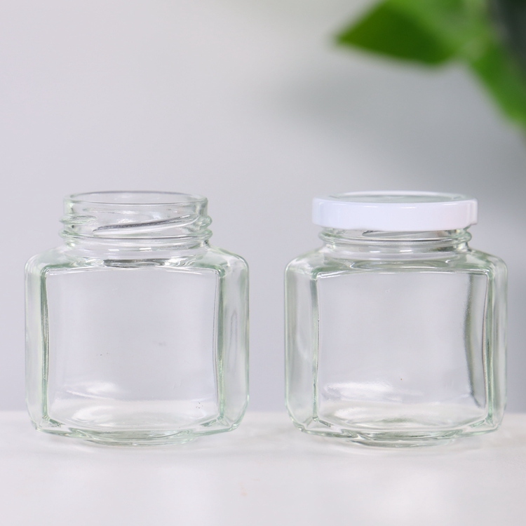 45ml 110ml 180ml 280ml 380ml Clear Oval Hexagon Glass Jar For Honey Jam Sauce Caviar Saffron