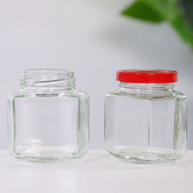 45ml 110ml 180ml 280ml 380ml Clear Oval Hexagon Glass Jar For Honey Jam Sauce Caviar Saffron