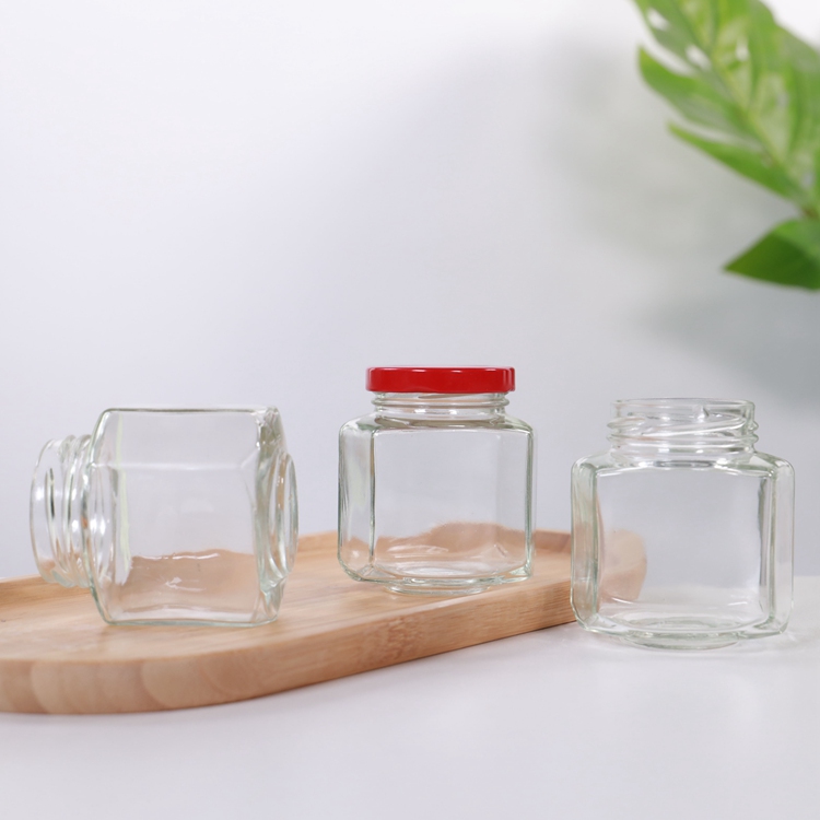 45ml 110ml 180ml 280ml 380ml Clear Oval Hexagon Glass Jar For Honey Jam Sauce Caviar Saffron
