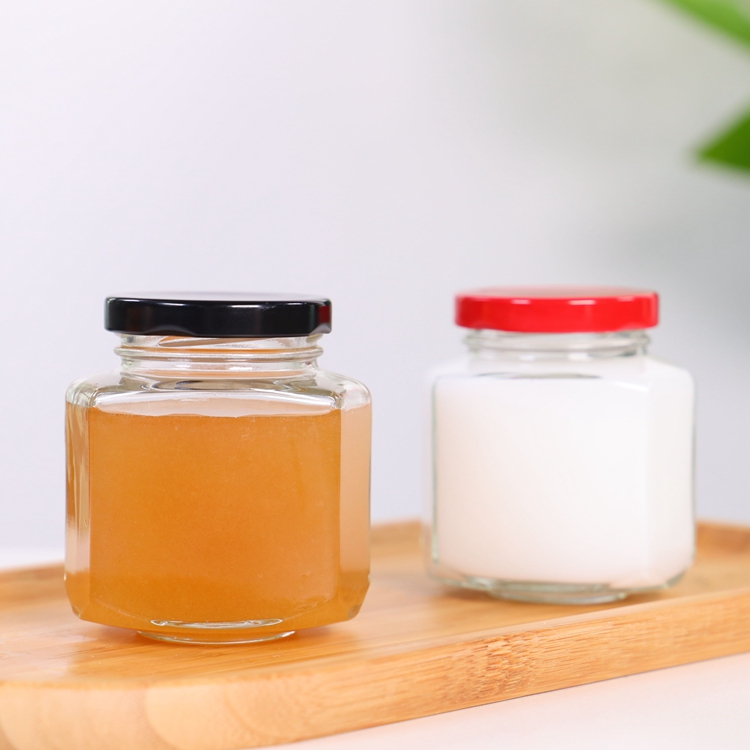 45ml 110ml 180ml 280ml 380ml Clear Oval Hexagon Glass Jar For Honey Jam Sauce Caviar Saffron