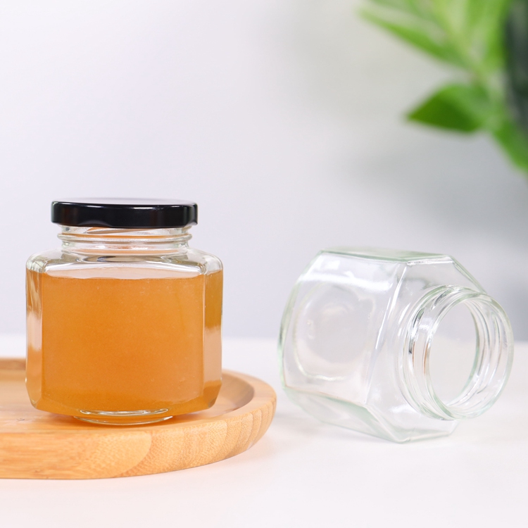 45ml 110ml 180ml 280ml 380ml Clear Oval Hexagon Glass Jar For Honey Jam Sauce Caviar Saffron