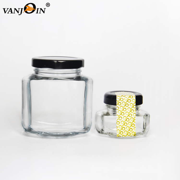 45ml 110ml 190ml Clear Oval Hexagon Glass Jars for Food Pickle Chili Sauce Honey Candy With Metal lid