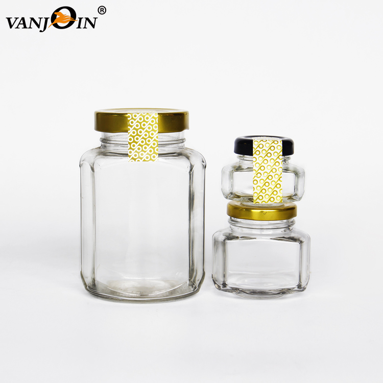 45ml 110ml 190ml Clear Oval Hexagon Glass Jars for Food Pickle Chili Sauce Honey Candy With Metal lid