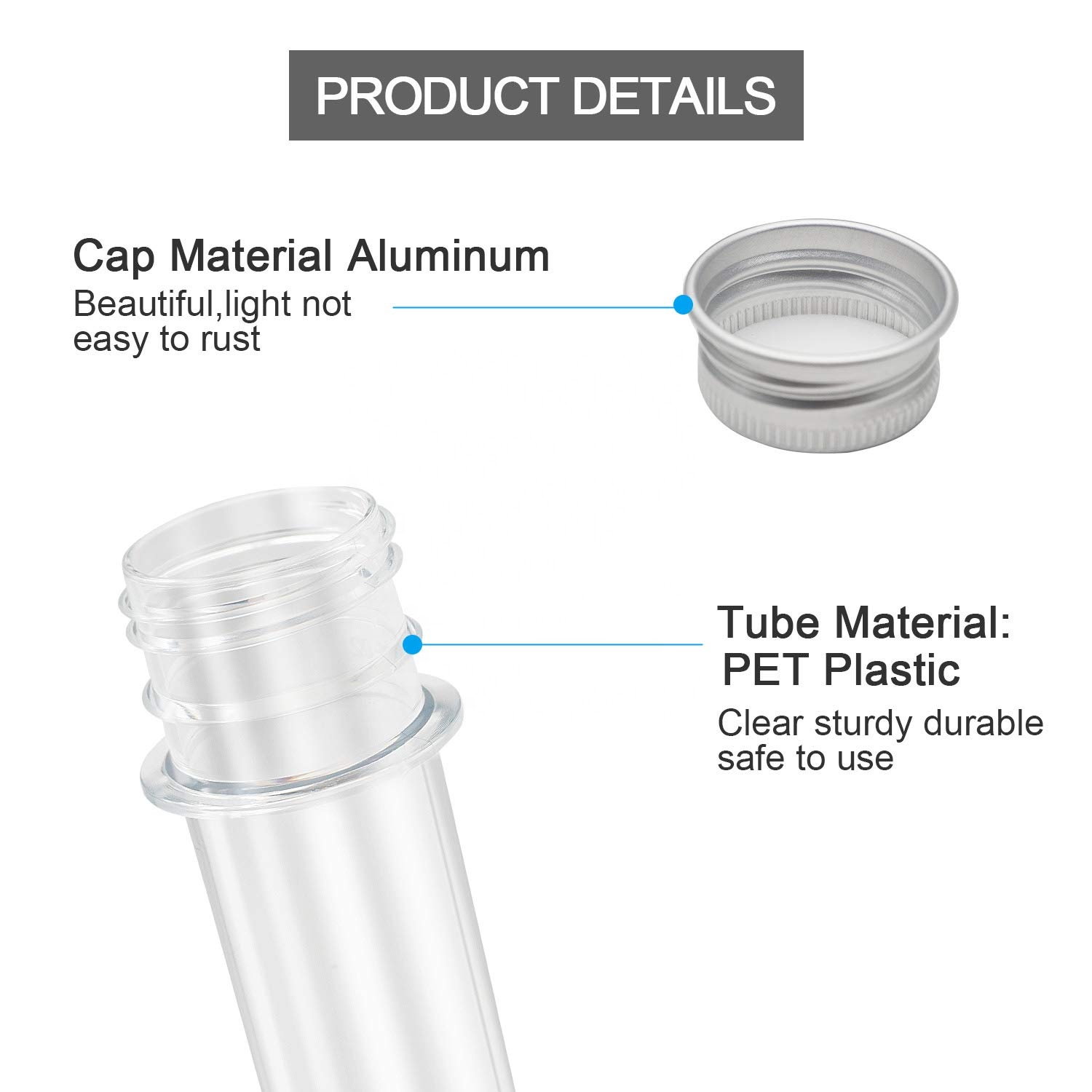 45ml 50ml 55ml 60ml Clear Plastic Test Tubes For Gumball Candy Storage, Bath Salt Vials, Kids Birthday Party Favors