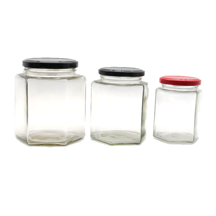 45ml 60ml 100ml 180ml 280ml 380ml 500ml 730ml Fancy hexagon food grade honey jar gold lid sealed glass storage jar