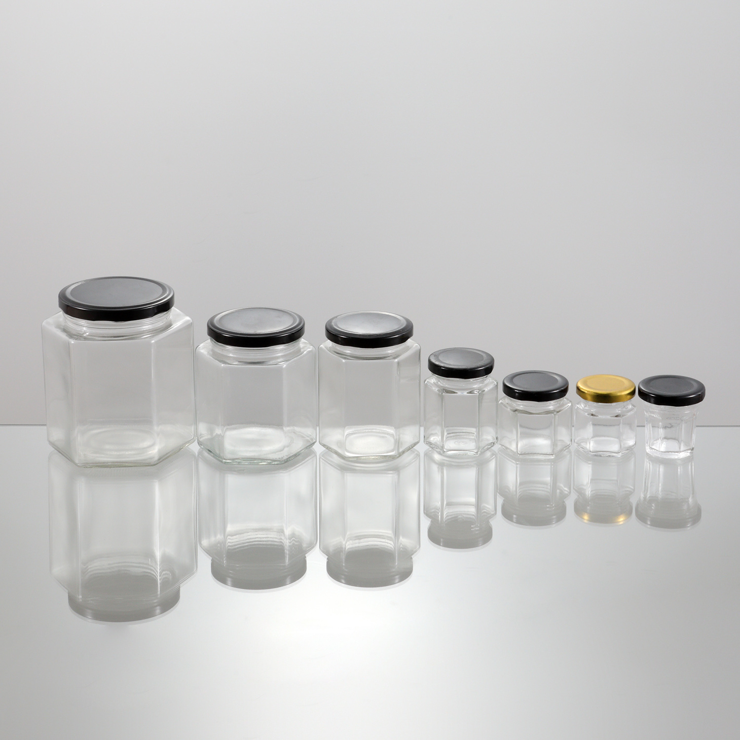 45ml 60ml 85ml 120ml 180ml 280ml 380ml 500ml 730ml Customizable food packaging wholesale hexagon glass jar