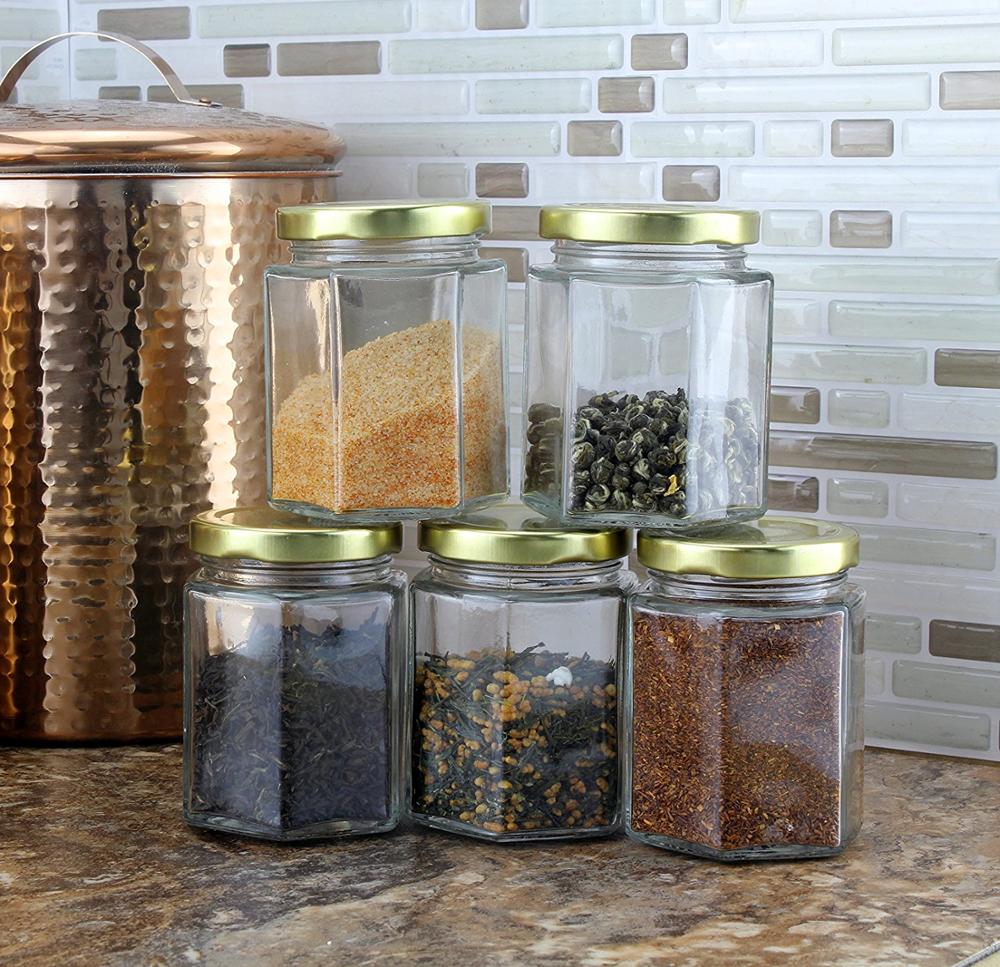 45ml 60ml 85ml 120ml 180ml 280ml 380ml 500ml 730ml Customizable food packaging wholesale hexagon glass jar