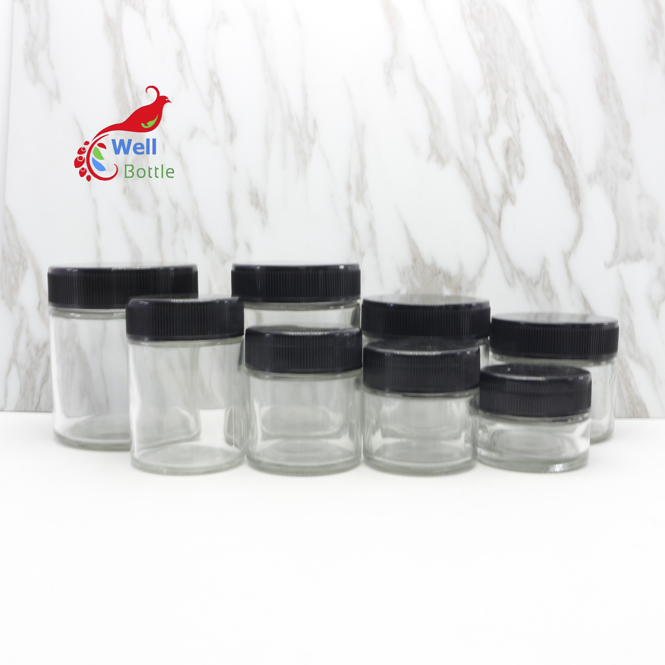 45ml 70ml 90ml 110ml 150ml 180ml 230ml 300ml child resistant childproof cap (crc) glass jar container packaging CRC-4B