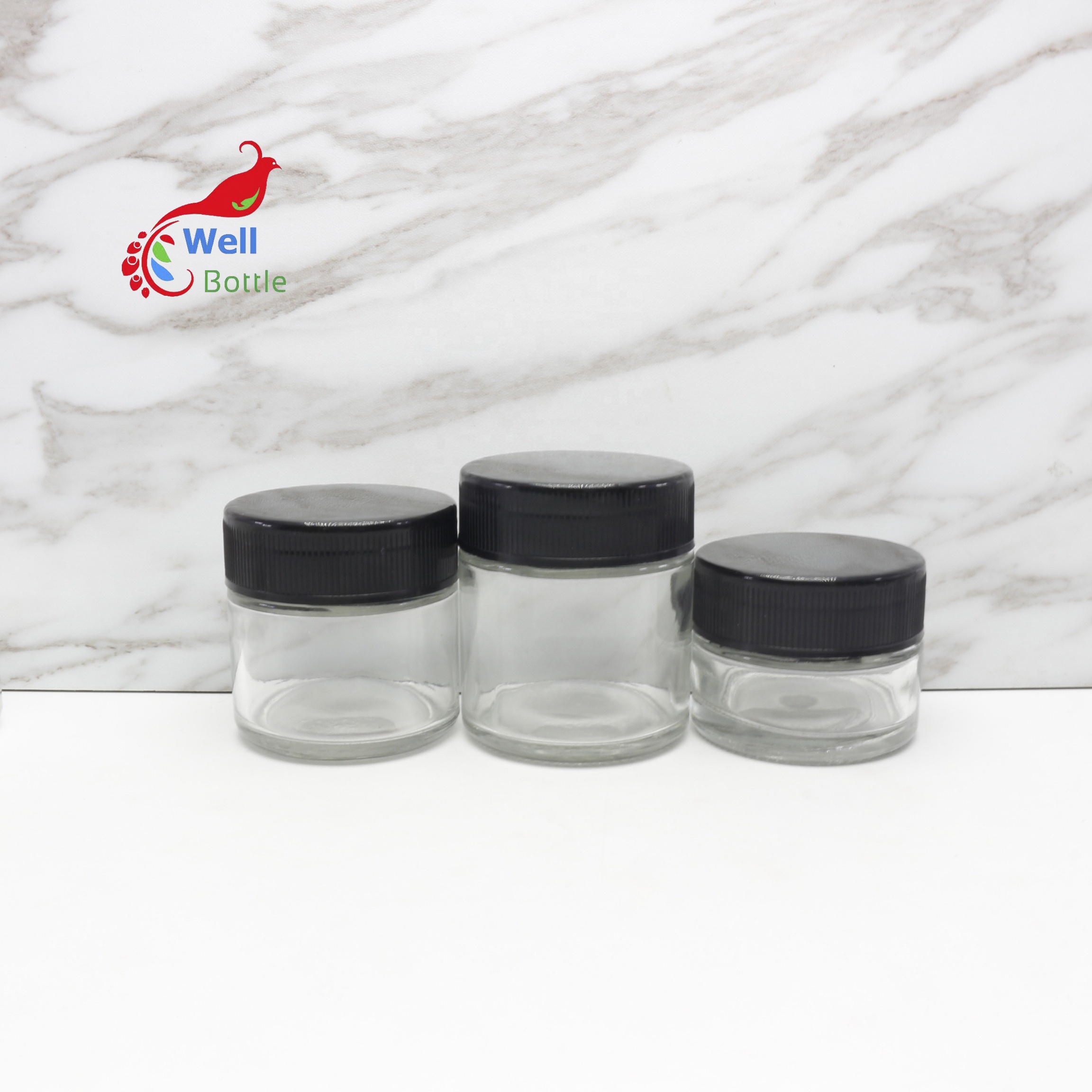 45ml 70ml 90ml 110ml 150ml 180ml 230ml 300ml child resistant glass jar packaging with childproof cap wholesale CRC-2B