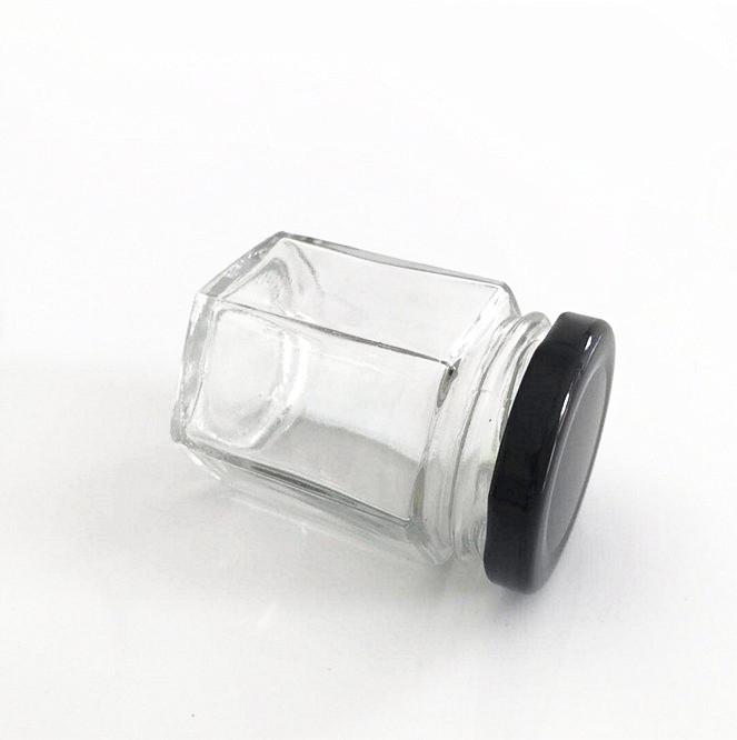 45ml-730ml Hexagon Glass Bottle with Black Screw Cap Glass jars for Honey Jam canned food Caviar Glass Package Food Storage