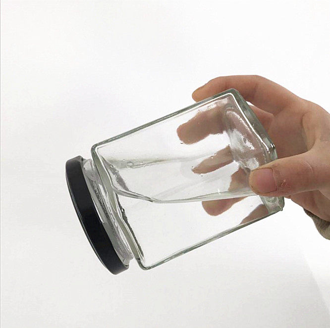 45ml-730ml Hexagon Glass Bottle with Black Screw Cap Glass jars for Honey Jam canned food Caviar Glass Package Food Storage