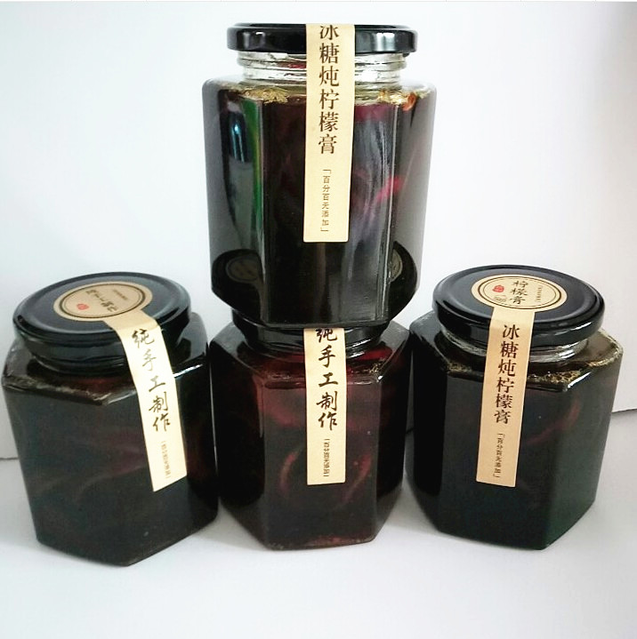 45ml-730ml Hexagon Glass Bottle with Black Screw Cap Glass jars for Honey Jam canned food Caviar Glass Package Food Storage