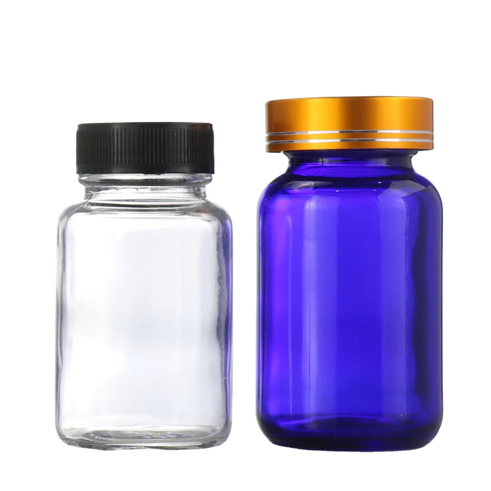 45ml 75ml 100ml Transparent Glass Pills Packing Container Medicine Tablet Bottle with Child Resistant Cap