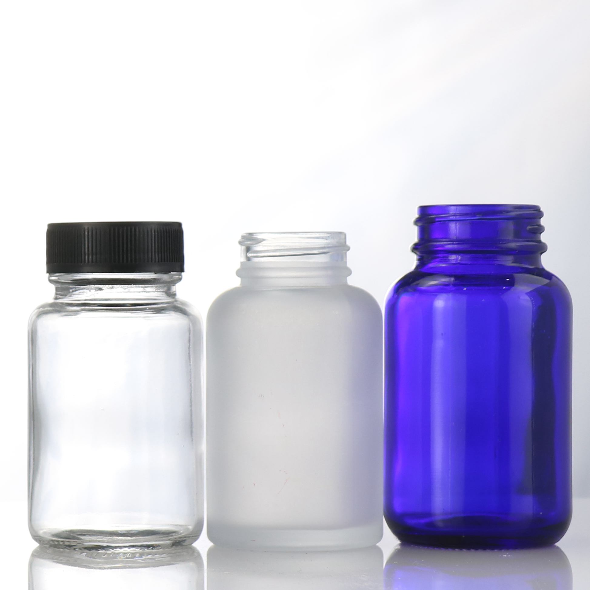 45ml 75ml 100ml Transparent Glass Pills Packing Container Medicine Tablet Bottle with Child Resistant Cap
