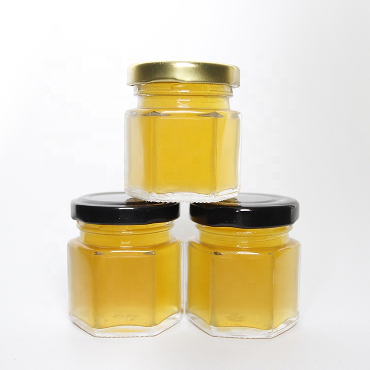 45ml 85ml 100ml 180ml 250ml 380ml Empty Glass Honey Jar Hexagonal For Jam Storage With Metal Lid