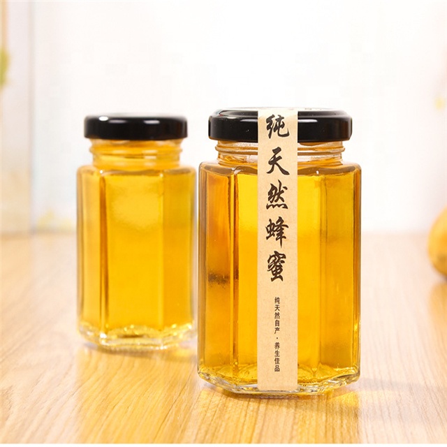 45ml 85ml 100ml 180ml 280ml 380ml 500ml 730ml hexagonal sauce clear honey bottles glass jam