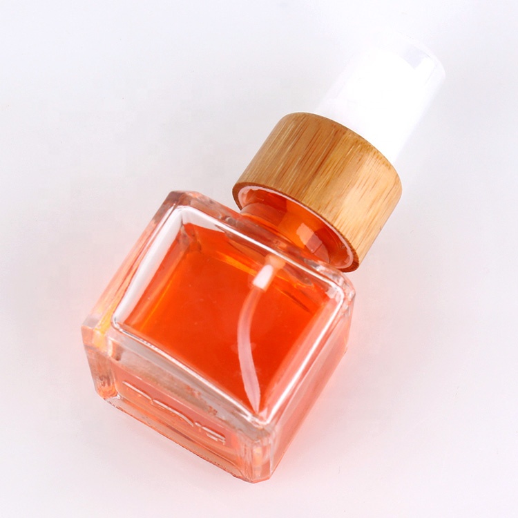 45ml Square aroma glass bottle with bamboo cap sprayer