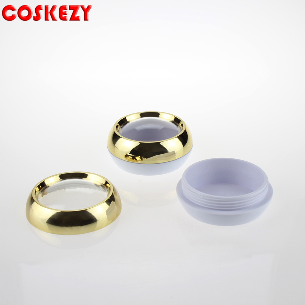 45ml Unique Round White Plastic Loose Powder Acrylic Container 45g Cosmetic Cream Jar with Gold Lid