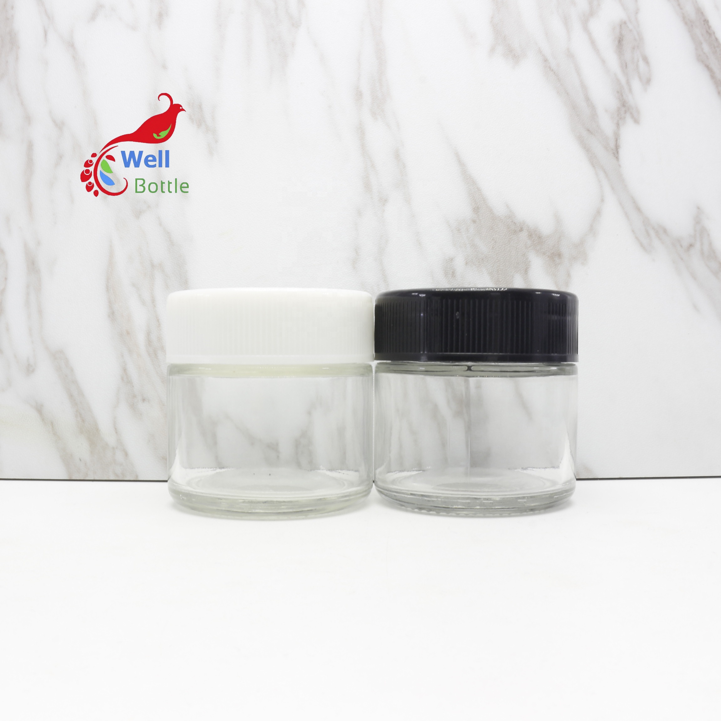 45ml small empty child resistant glass jar container cosmetic packaging with child proof cap CRC-15B