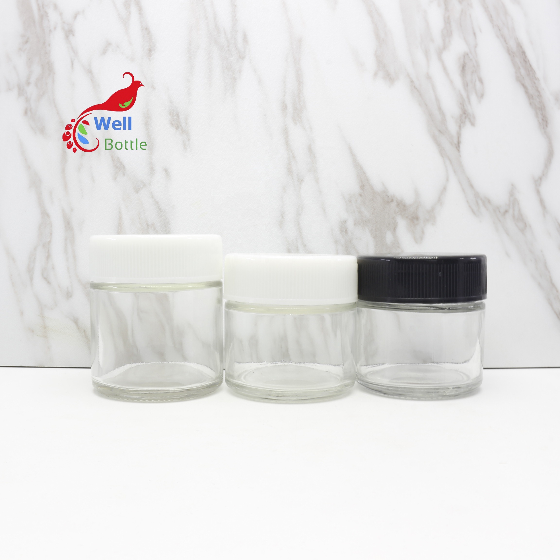 45ml small empty child resistant glass jar container cosmetic packaging with child proof cap CRC-15B