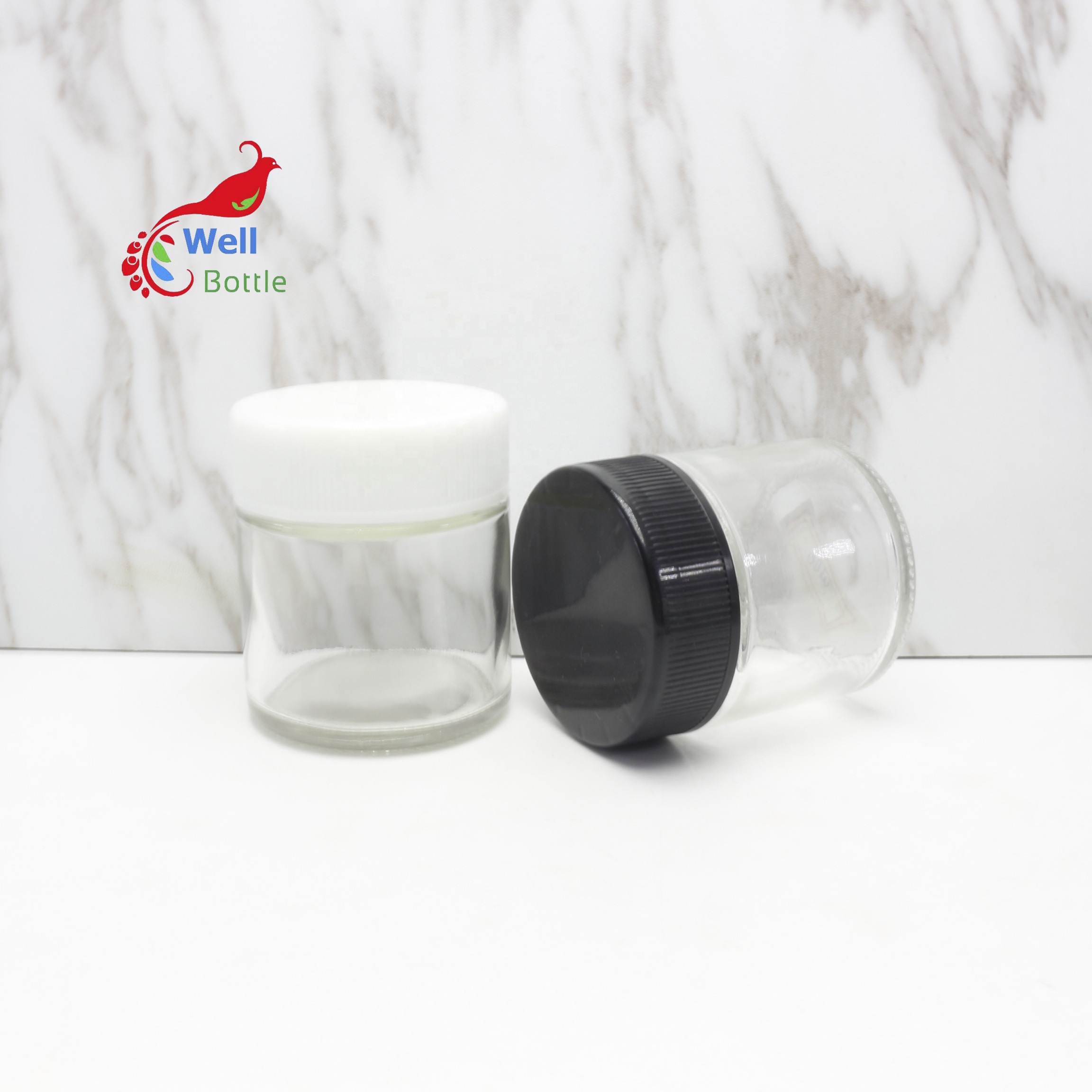 45ml small empty child resistant glass jar container cosmetic packaging with child proof cap CRC-15B