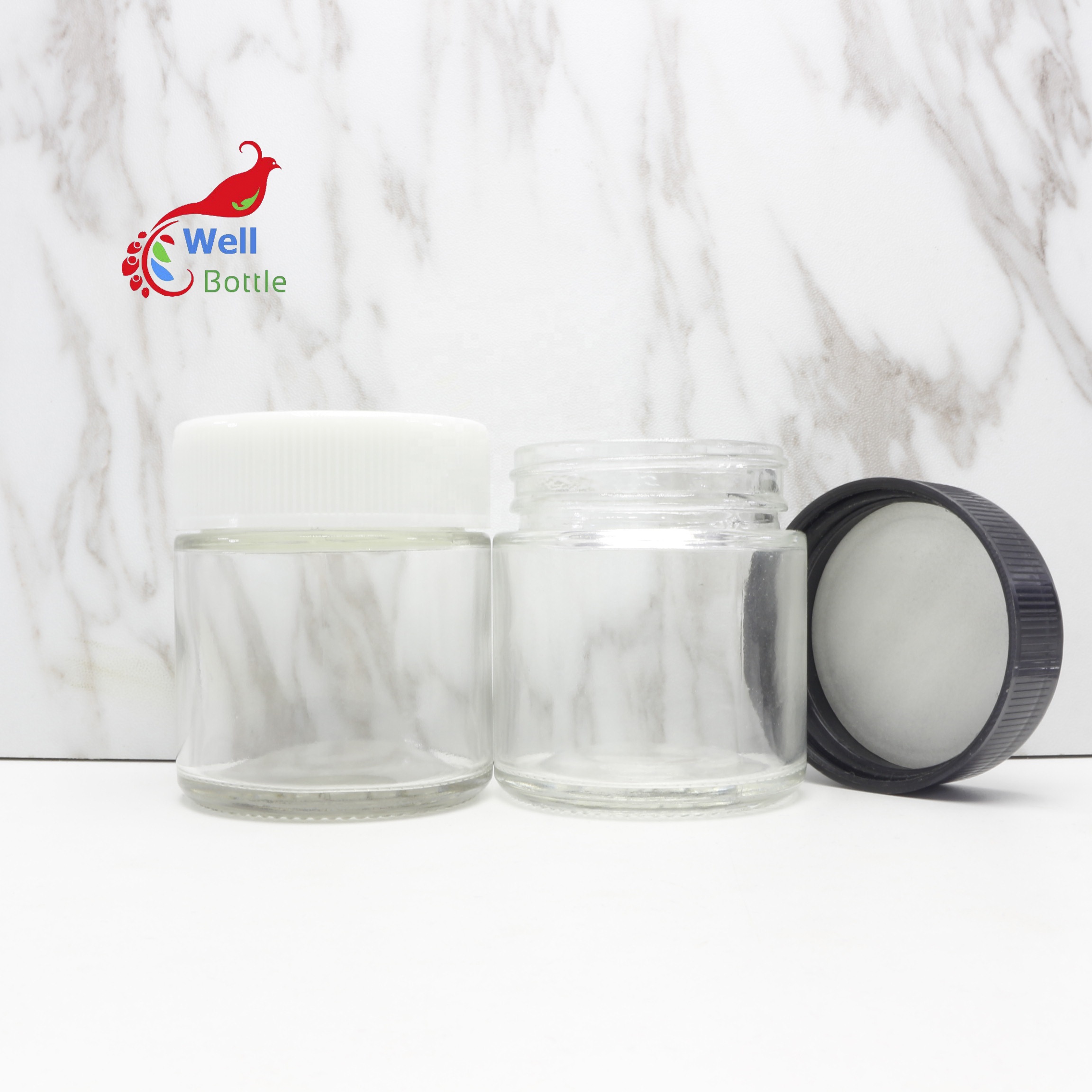 45ml small empty child resistant glass jar container cosmetic packaging with child proof cap CRC-15B