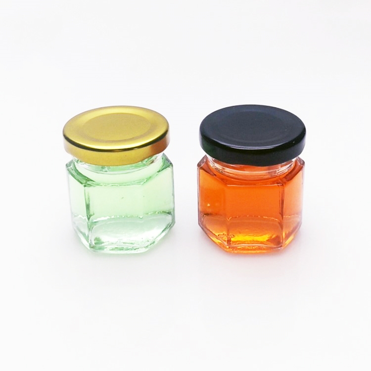 45ml small mini hexagonal clear glass honey jar with metal lid wholesale