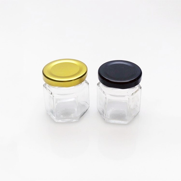 45ml small mini hexagonal clear glass honey jar with metal lid wholesale