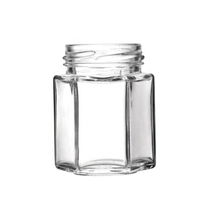 45ml60ml80ml100ml180ml280ml380ml500ml730ml hexagon shape honey jam caviar food packing glass jar with lid