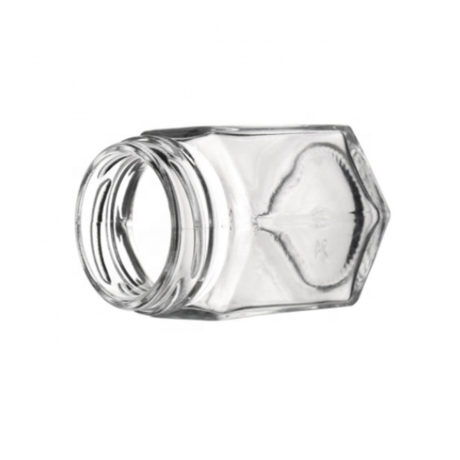 45ml60ml80ml100ml180ml280ml380ml500ml730ml hexagon shape honey jam caviar food packing glass jar with lid