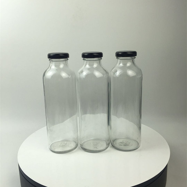 473ml Custom Made Cylindrical Cold Brews kombucha Tea Drinking fresh fruit juice glass bottle With Black Lid