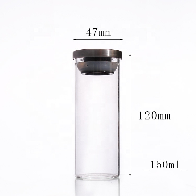 47mm Diameter high borosilicate glass bottles with stainless steel lid 80ml straight side glass jar herb container