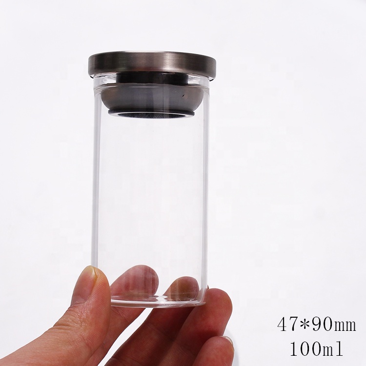 47mm Diameter high borosilicate glass bottles with stainless steel lid 80ml straight side glass jar herb container