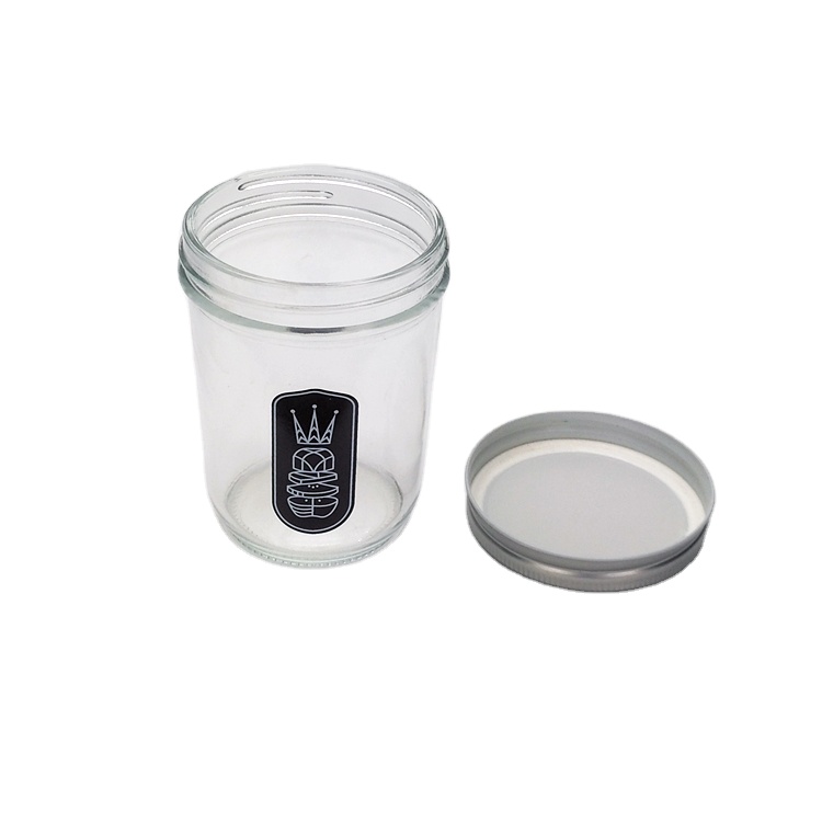 480ml 16oz custom logo wide mouth round clear glass mason jar with 82mm metal lid