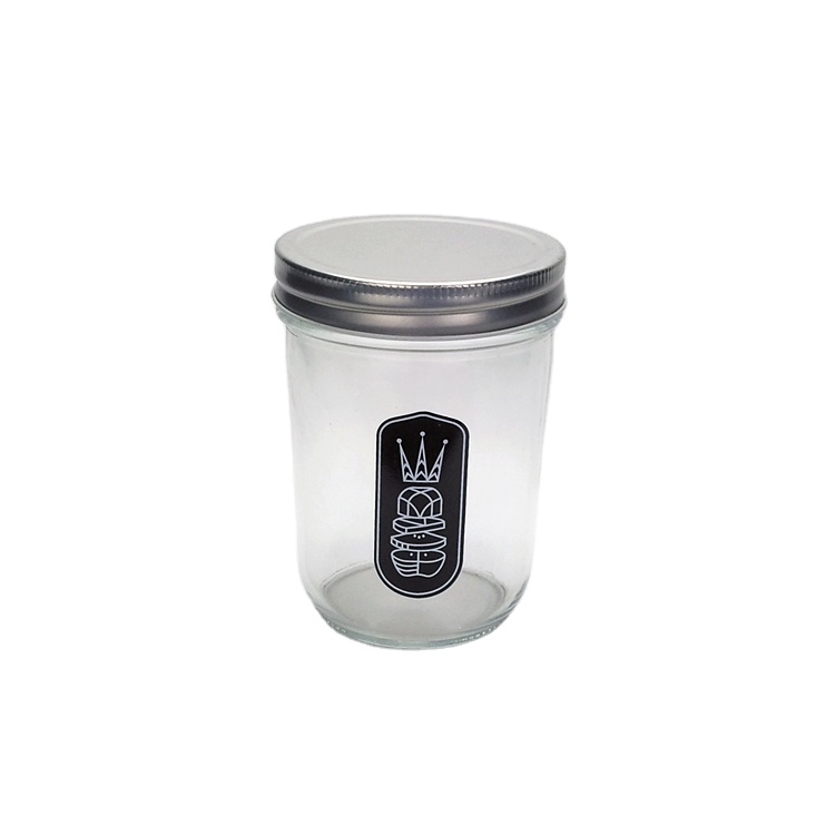 480ml 16oz custom logo wide mouth round clear glass mason jar with 82mm metal lid