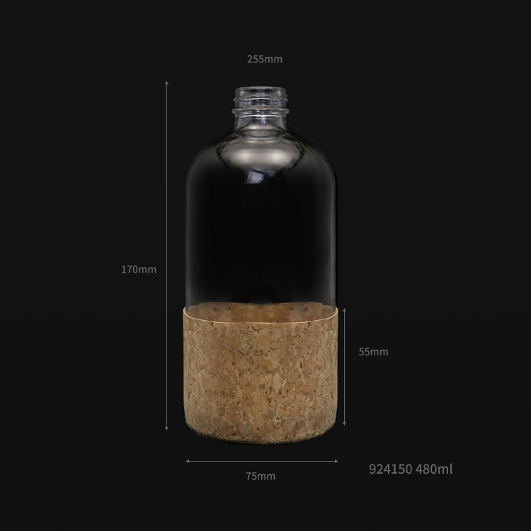 480ml Clear trgger spray round boston glass bottle with wood cork sleeve
